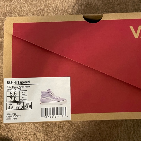 SK8-Hi Tapered Vans Women’s size 7 purple with box Like New. - Picture 2 of 4